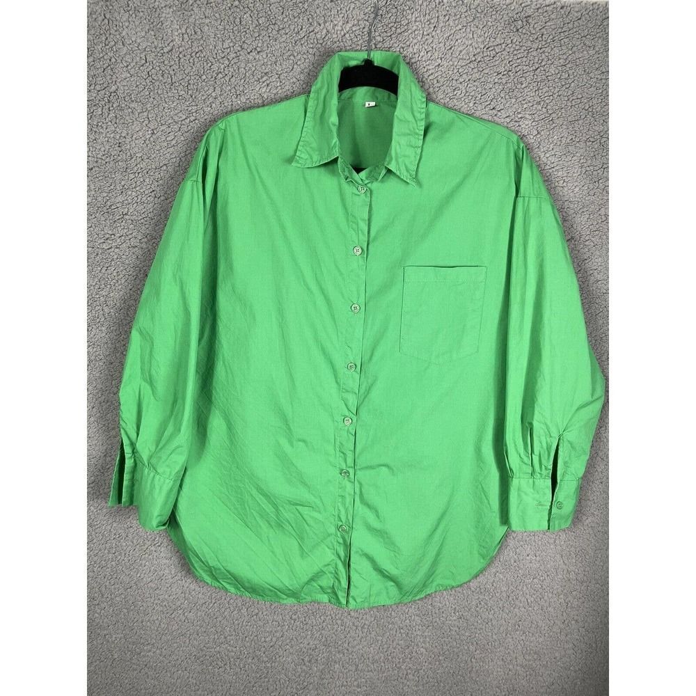 collar button down shirt women large green long sleeve trendy
